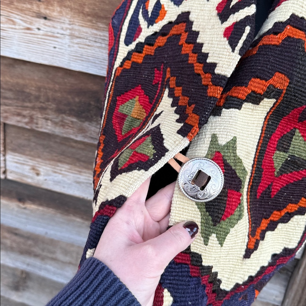 Vintage south west fully lined Colorful Geometric Patterned Vest - Picture 3 of 4